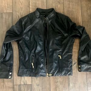 ASOS Black Faux Leather Jacket with Gold Trim
